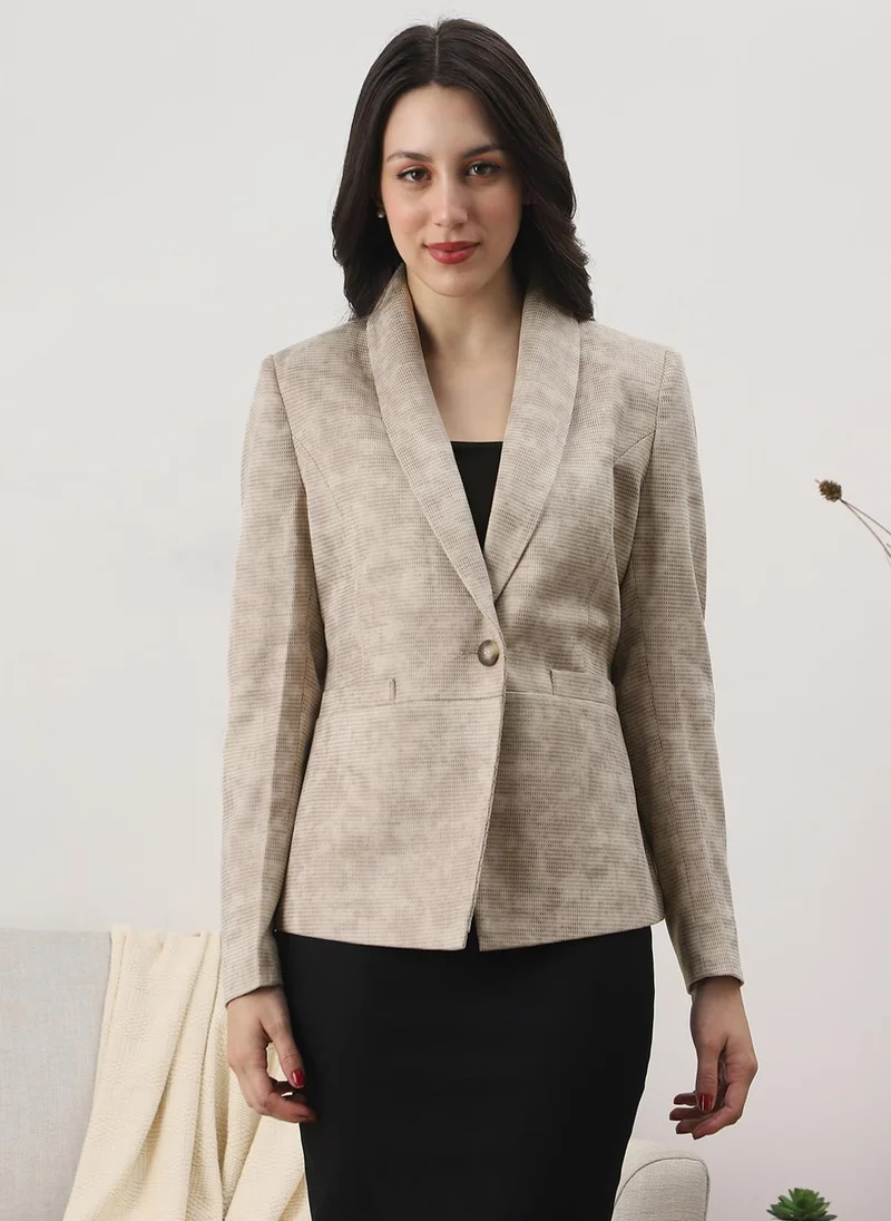 جلو باص Globus Women Beige Shawl Collar Long Sleeves Self Design 2 Pockets Winterwear Overcoat